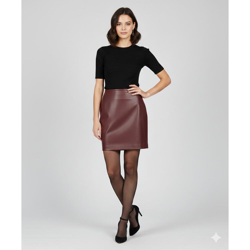 Theory Burgundy Faux Leather Pencil Skirt Sz 4/ S - Picture 1 of 9